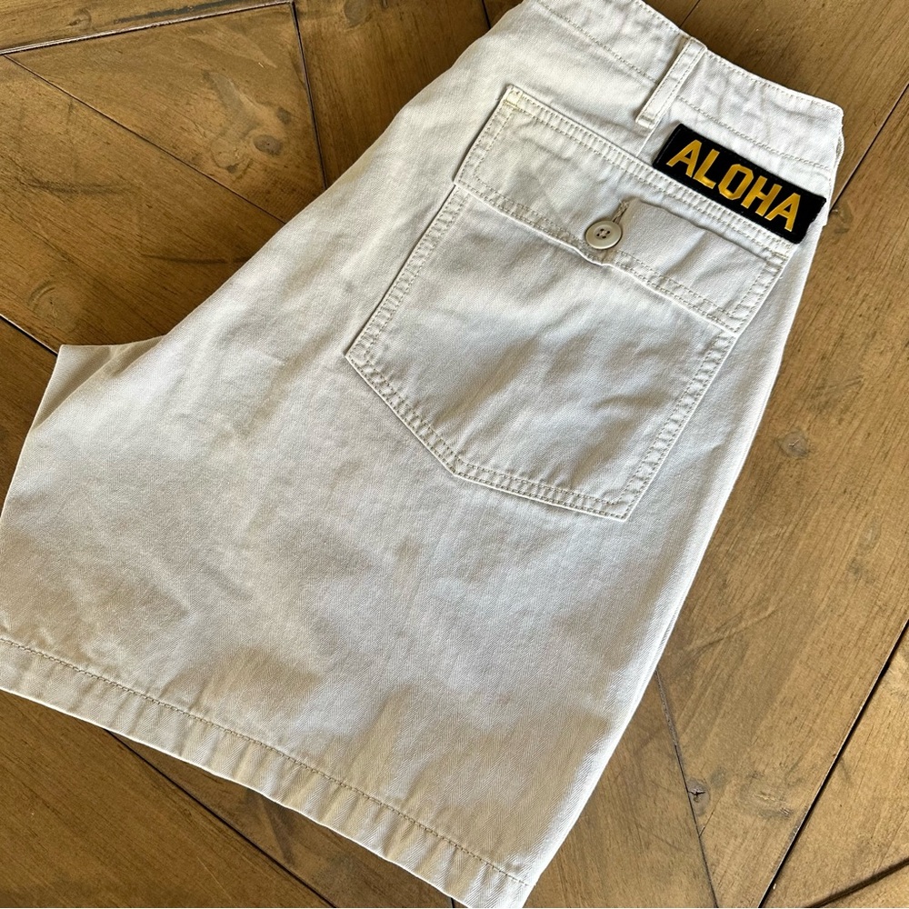 Birdwell Aloha Patch Flat Front Shorts in Light Beige
